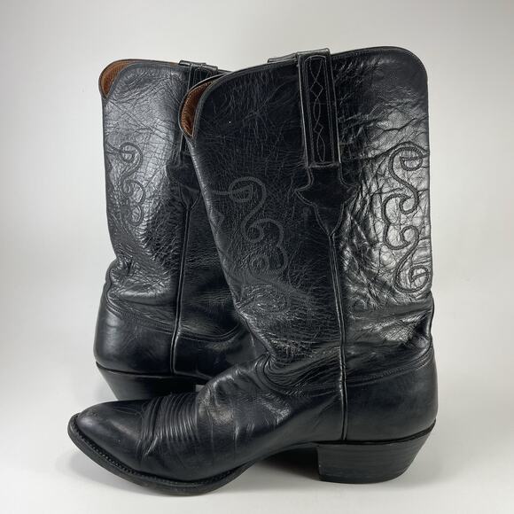 Lucchese Embroidered Leather Pull On Cowboy Western Boots Mens Size 11 D